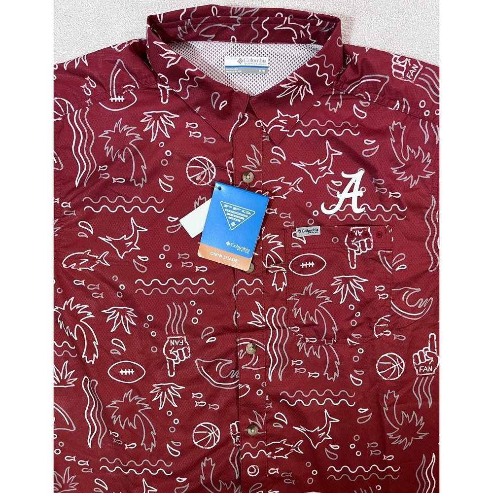 NWT Columbia PFG Alabama Crimson Tide Super Slack Tide Omni Shade Shirt Size M